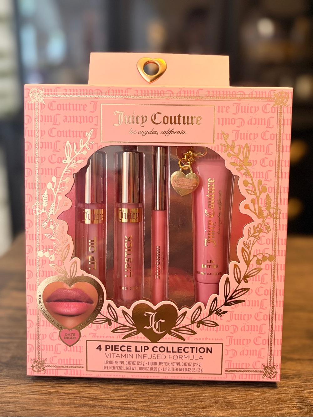 Juicy Couture 4-Piece Lip Collection and charm– Vitamin infused Formula